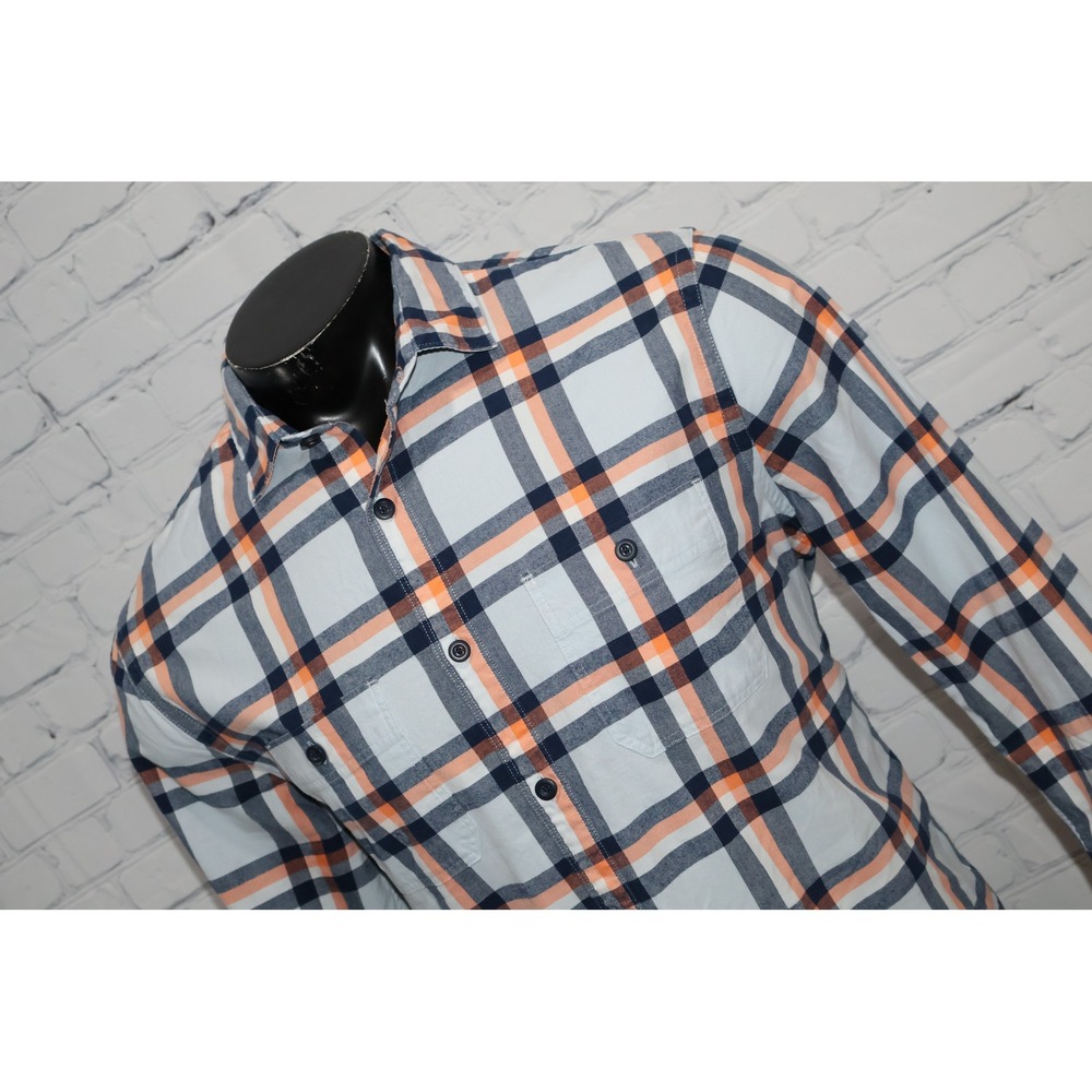 Express Button Down Dress Shirt Mens Large Blue Orange Plaid Cotton